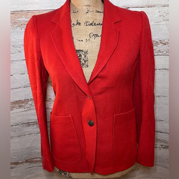 Vintage Buraks Red Linen Blazer Coat Small - Picture 13 of 16